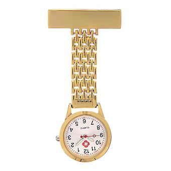 Veeki Golden Stainless Steel Fob Watch Analog Quartz Nurse Watch Hanging Lapel Watch Pin on Pocket Watch