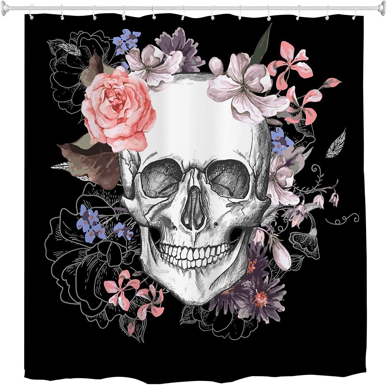 Surgar Bathroom Shower Curtain Skull Pattern, Hooks