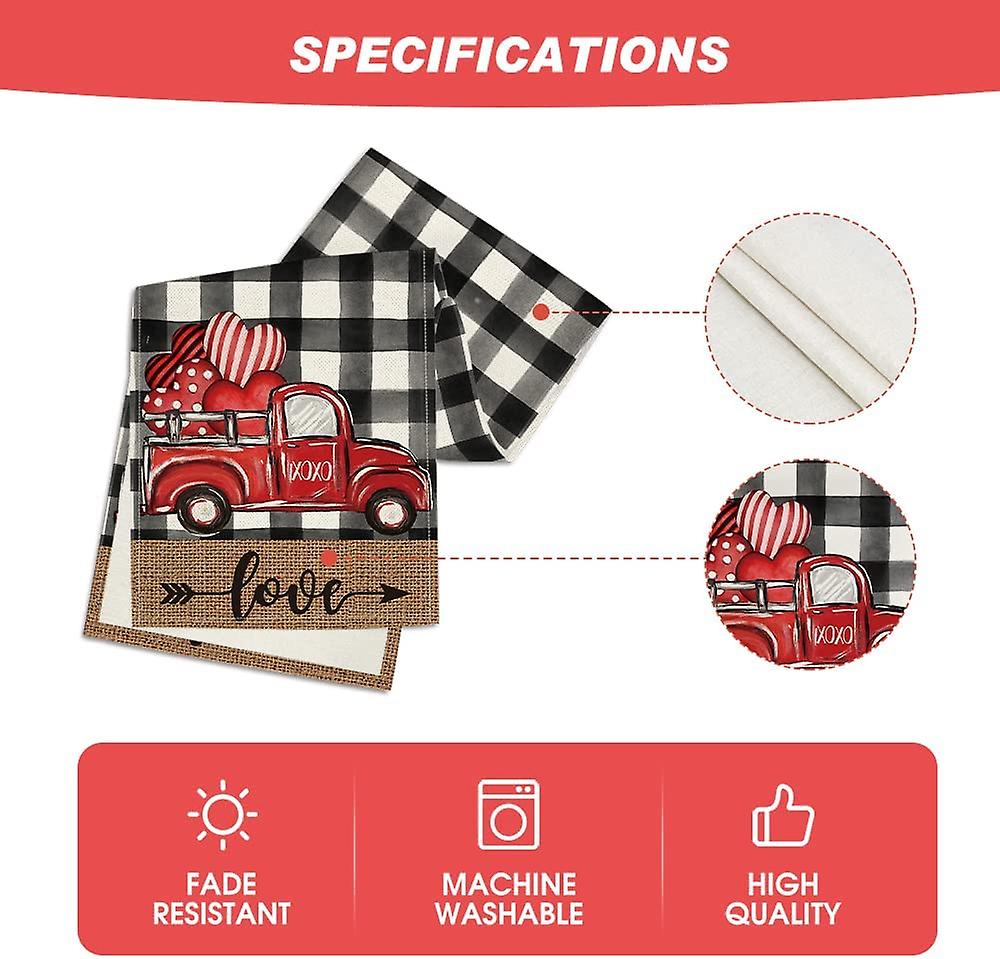 Watercolor Buffalo Plaid Hearts Truck Love Valentine's Day Table Runner ...