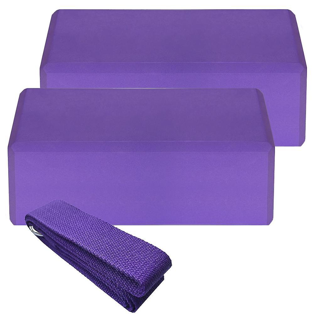 Yoga Block Indoor 2pcs EVA Yoga Blocks with Yoga Strap Foam Fitness Exercise Yoga Blocks Bricks Set for Home Gym Fitness