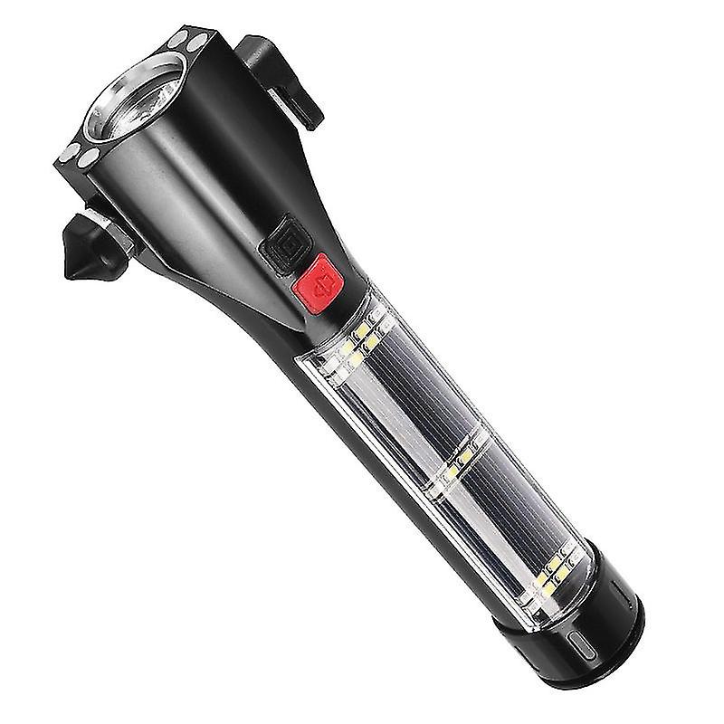 Multi-function Car Safety Hammer Flashlight, Emergency Escape Tool With Window Breaker Seatbelt Cutter, Led High Lumens Rechargeable Solar Powered Eme