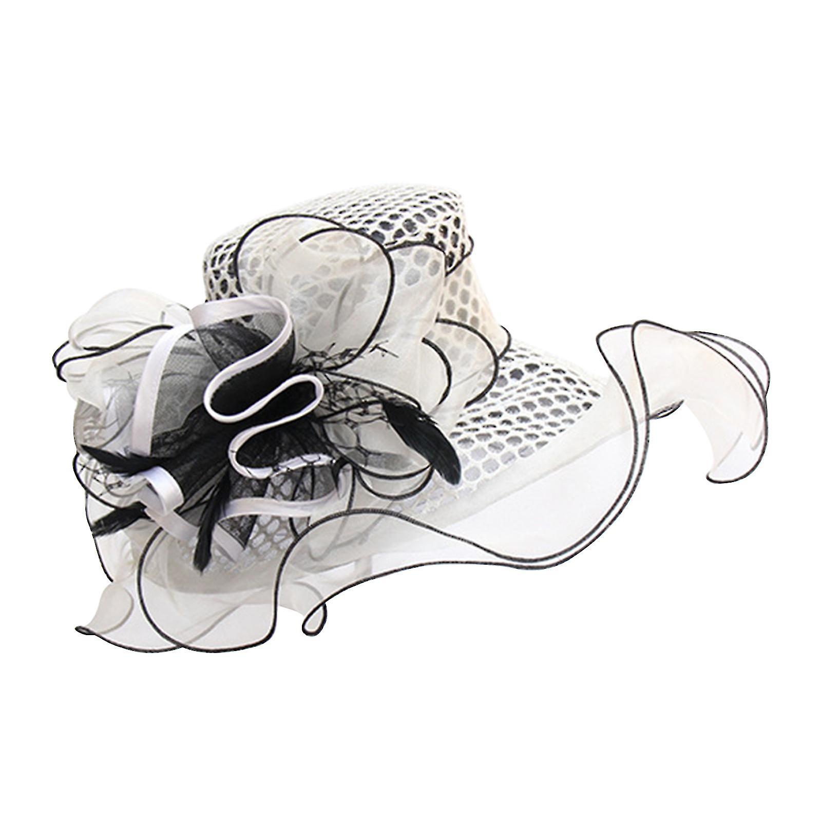 Women Performance Hat See-through Mesh Flower Decor Wide Brim Medieval Curling Edge Hollow Out Banquet Cap Stage Show Cap