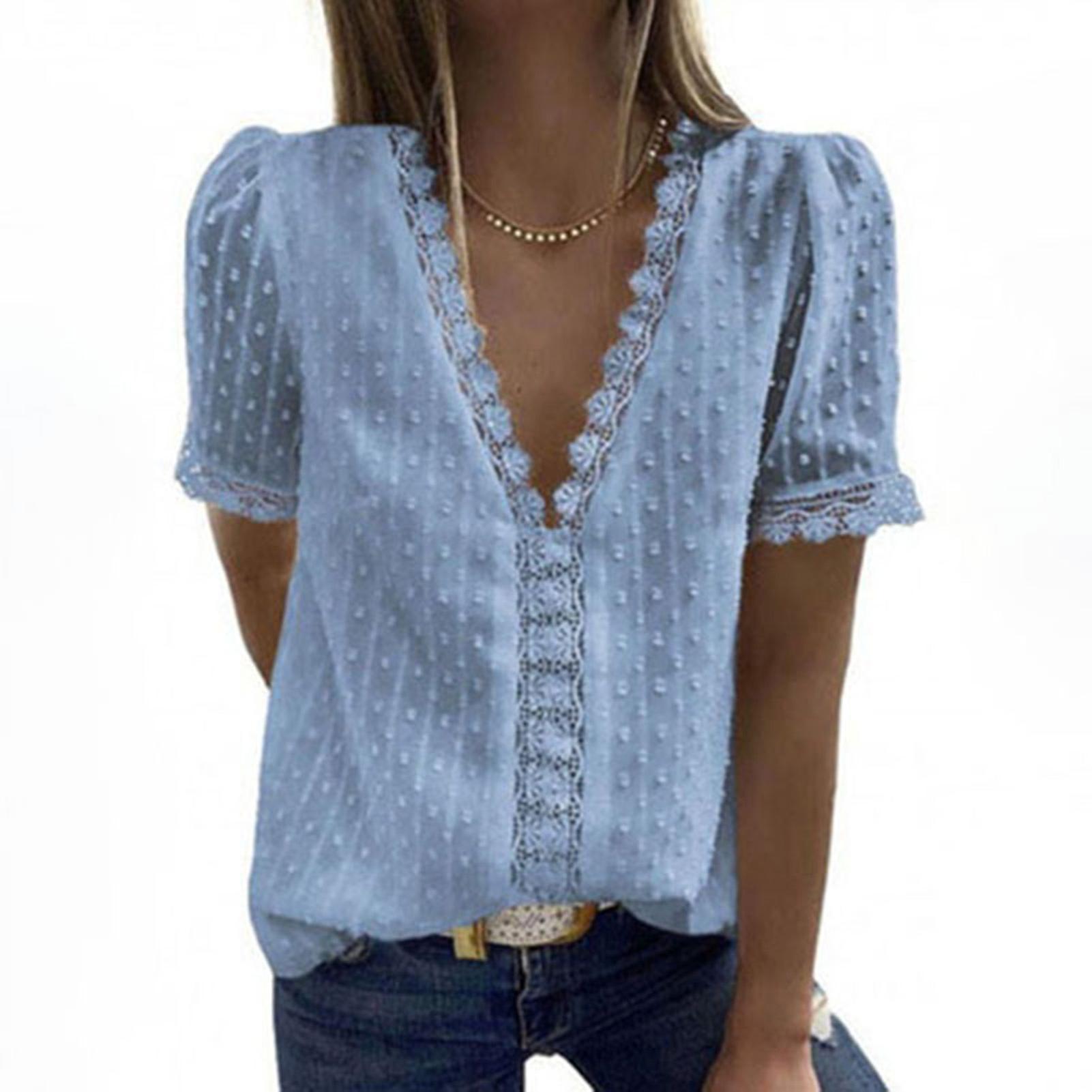 Womens Summer Casual Camicetta a V con scollo a V Patchwork Top