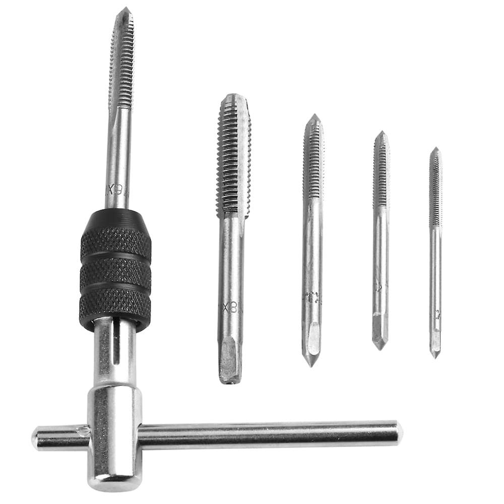 5pcs Metric Hand Straight Flute Taps Assortment M3 M4 M5 M6 M8 With 1pc Adjustable Wrench, Steel Thread Tapping Set With Left Hand T-turn For Insert T