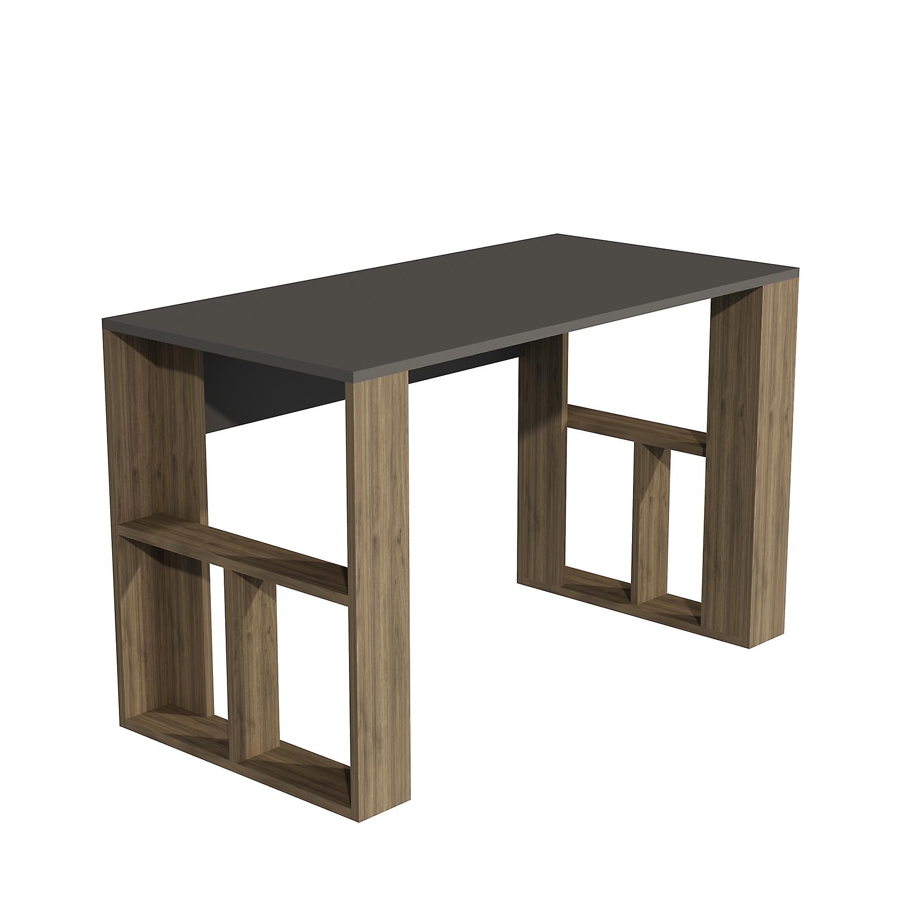 Ocean Computer Desk with Shelves - Dark Grey & Walnut