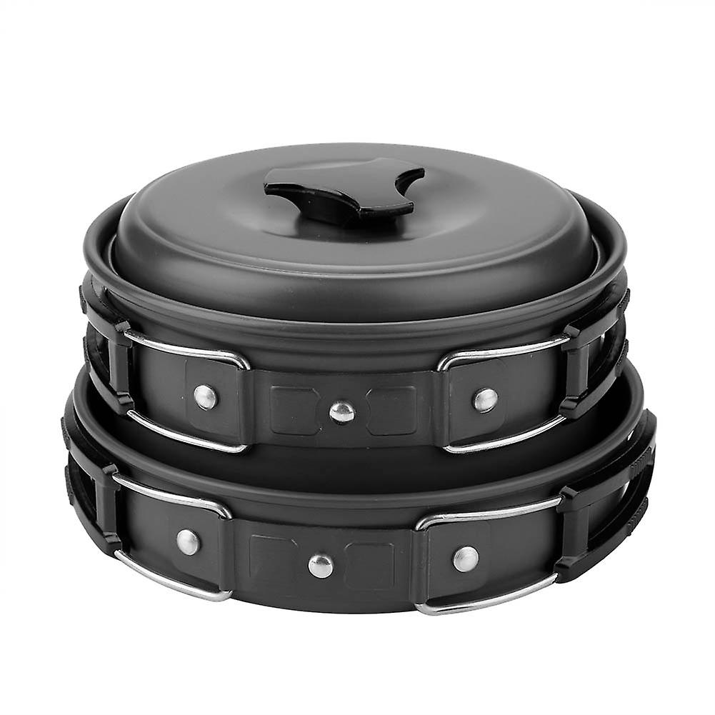 8Pcs/set Portable Outdoor Travel Camping Portable Cookware Cooking Pot Pan Bowel Set(Black)