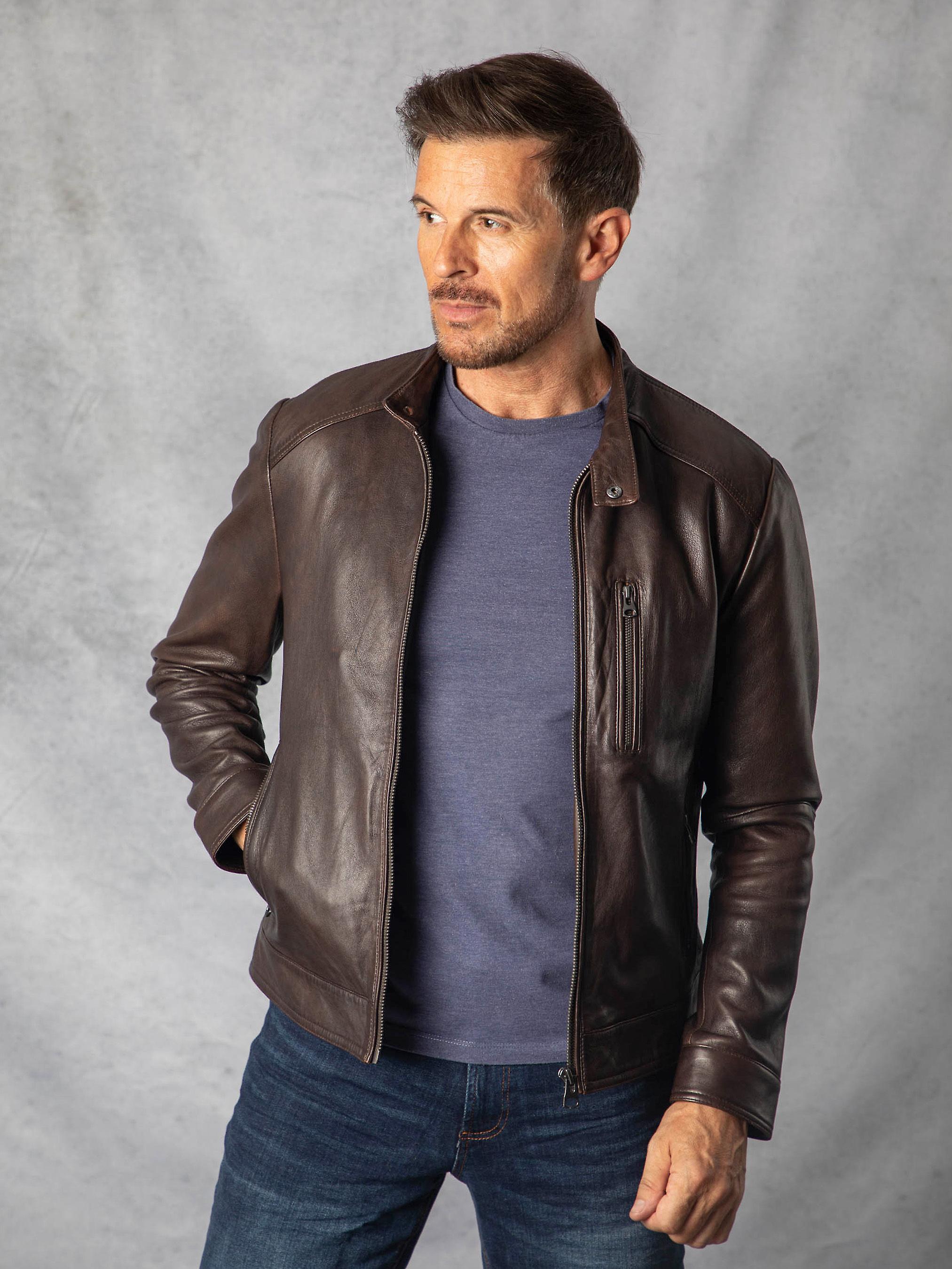 Barbon Leather Jacket in Chocolate Brown