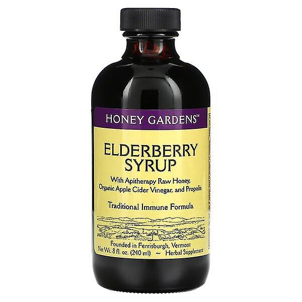 Honey Gardens, Elderberry Syrup with Apitherapy Raw Honey, Organic Apple Cider Vinegar and Propolis,