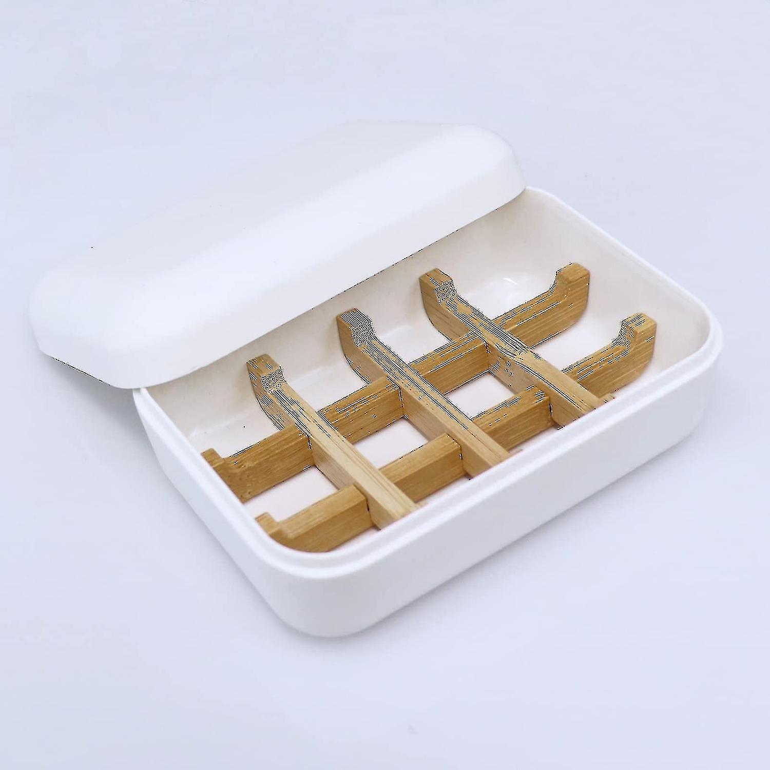 バスルーム用の竹石鹸皿、家庭用キッチンシャワー用の蓋付き木製石鹸ホルダー石鹸ボックス-