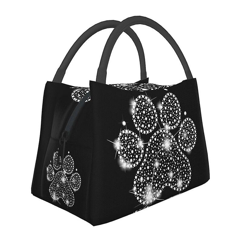 Fashion Glitter Diamonds Insulated Lunch Bag Waterproof Luxury Rhinestones Pattern Cooler Thermal Bento Box Office Picnic Travel