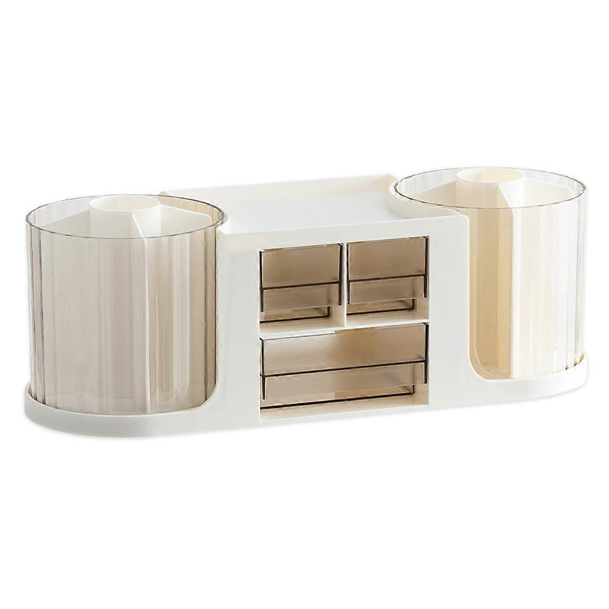Double Rotating Desk Organizer with 3 Drawer, Desk Pencil Holder, Large Capacity Cosmetic Display Case, More Stable Double Pen Holder Art Supply Stora
