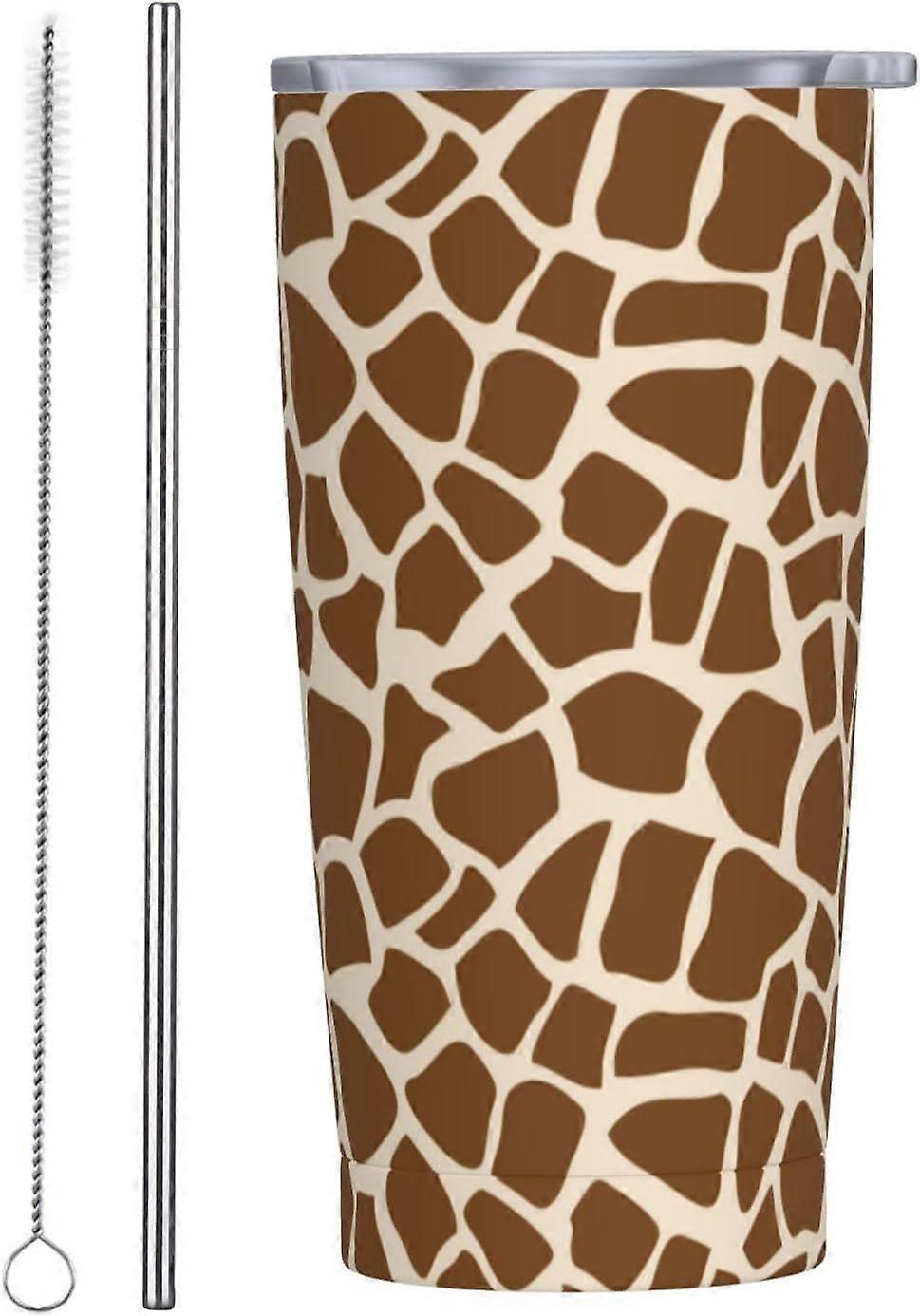 ג'ירפה עור Tumbler 20oz בעלי חיים נירוסטה מבודד Tumblers עם מכסה וקש מצחיק נסיעות קפה ספל תה כוסות יין בקבוק מים מתנות ספורט 