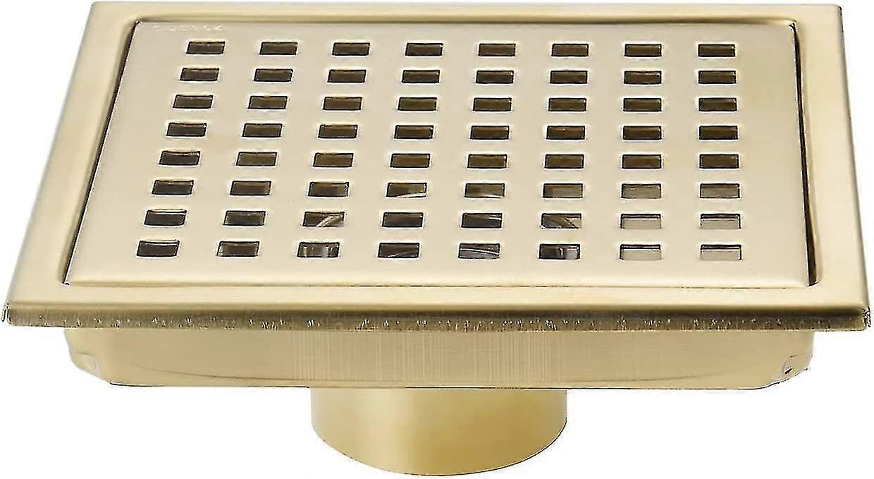 רצפת מקלחת מרובעת ניקוז זהב מוברש 6 אינץ', סורג עם כיסוי נשלף נירוסטה מוברש זהב