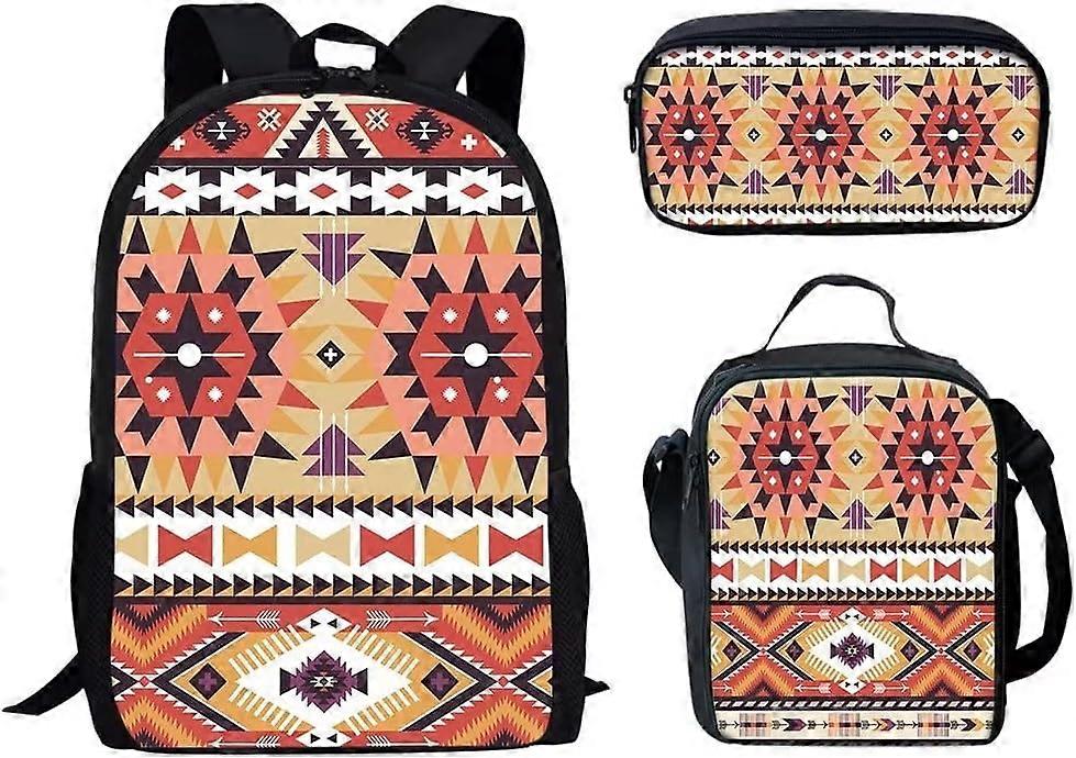 مجموعة حقيبة ظهر قبلية من جنوب غرب الهند للابتدائية للجامعات الإعدادية للبنين والبنات في سن المراهقة حقيبة كتب مدرسية مع صندوق غداء وحامل مقلمة ، وردي