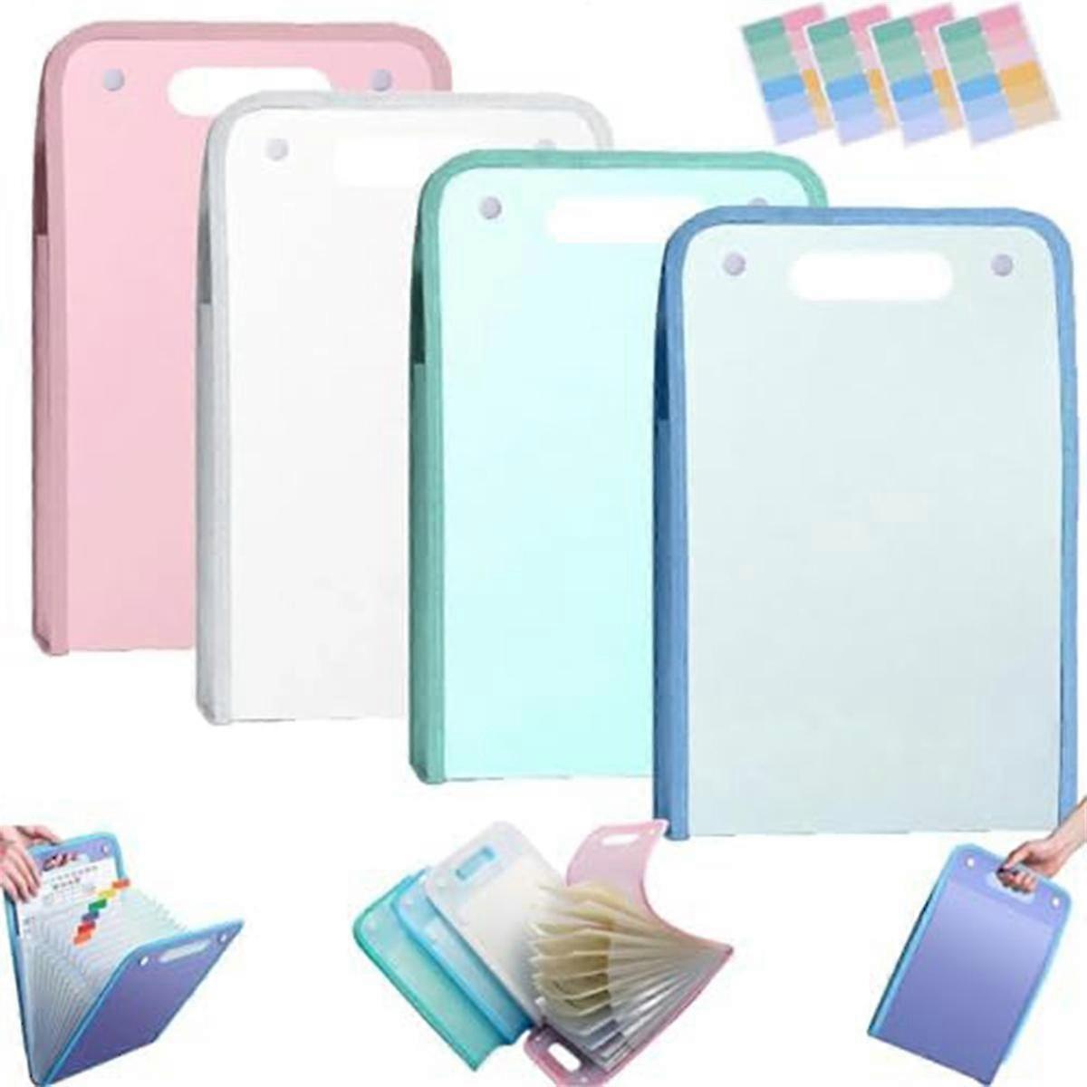 4PCS Extended Waterproof Folder, Vertical File Manager with Handle 13 Pocket A4 Multi-Page Portable Office Folders E