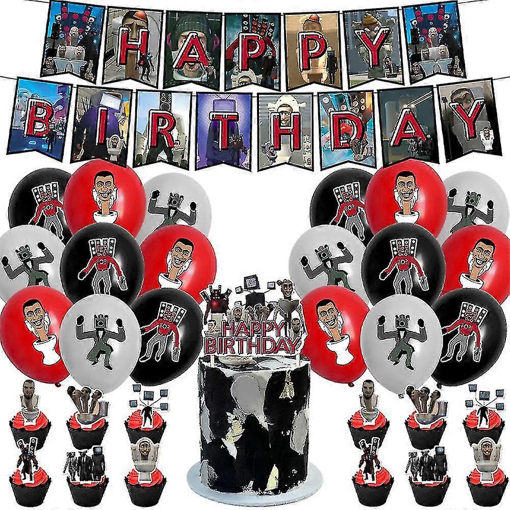 Skibidi موضوع المرحاض لوازم حفلة عيد ميلاد كيت راية بالونات كعكة توبر كب كيك أغطية الديكور مجموعة G - تجنب