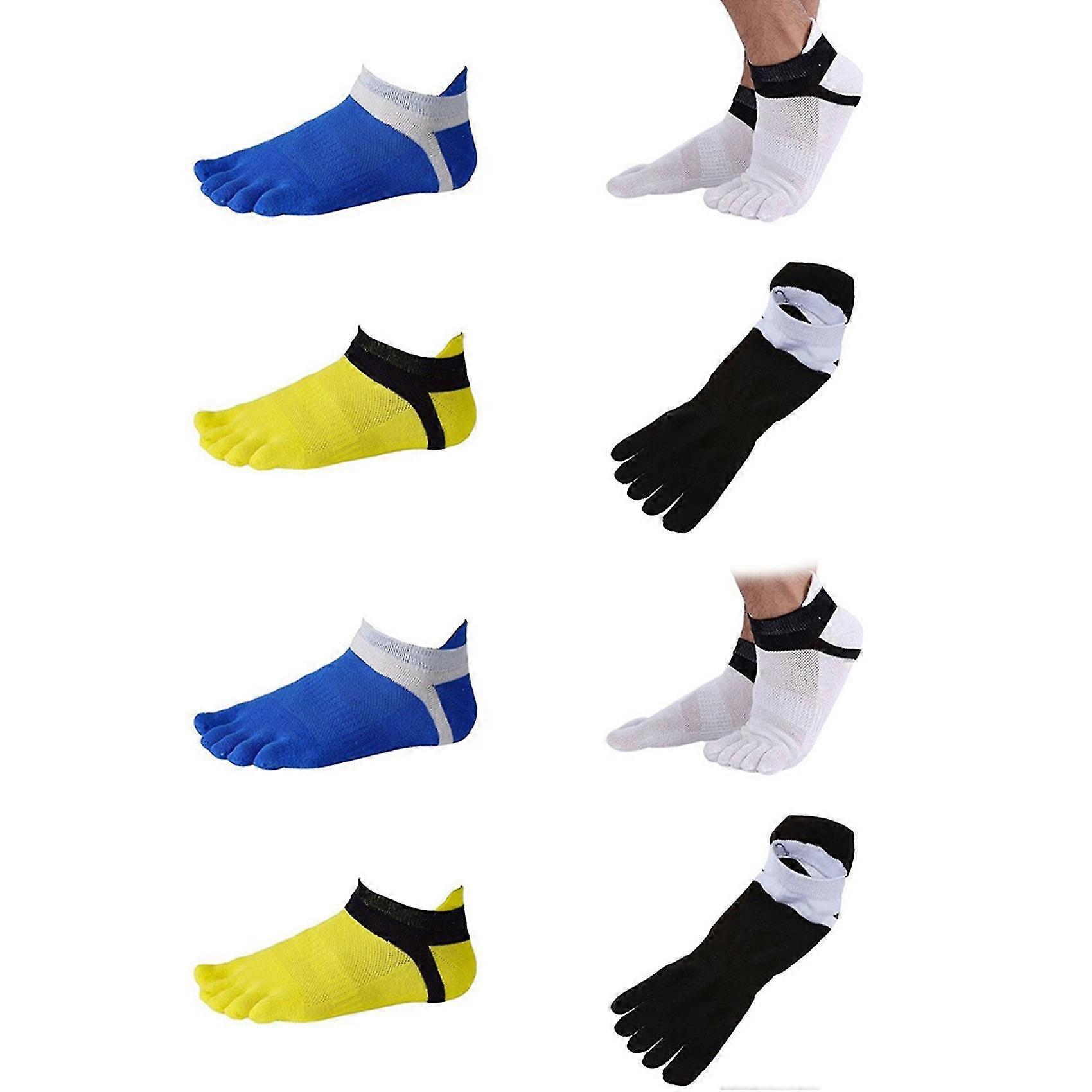 4 Pair Toe Socks Cotton Socks For Men White+yellow+blue+black