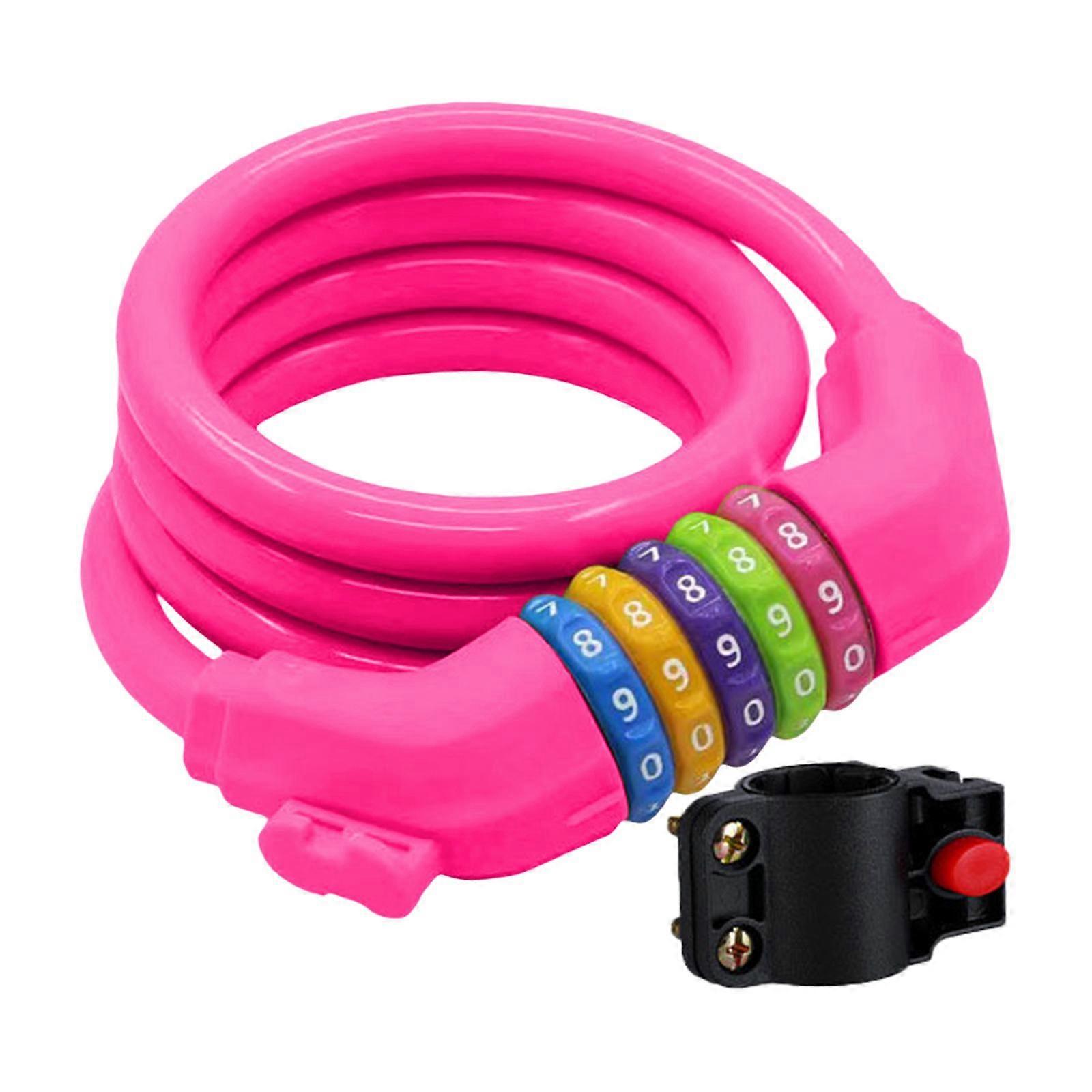 Cable Lock with Bracket Coiled Solid Anti-thievery Chain for Skateboard Outdoor Pink
