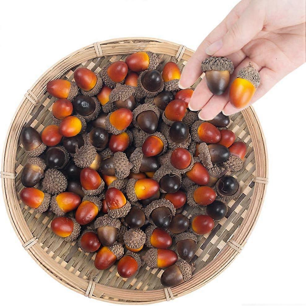 100PCS Large Artificial Acorns  15 X 08 Inches Mixed Color Fake Nutty with Natural Acorn Cap Simulation Fruit Props for Home Autumn Decor Craft DIY We
