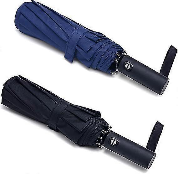 2 Pack Travel Umbrellas Windproof 10 Rib Self Opening Foldable Folding Compact Umbrella