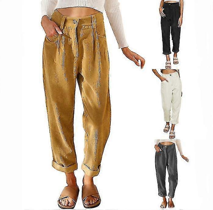 Women's High Waisted Straight Leg Corduroy Pants Trousers With Pocket