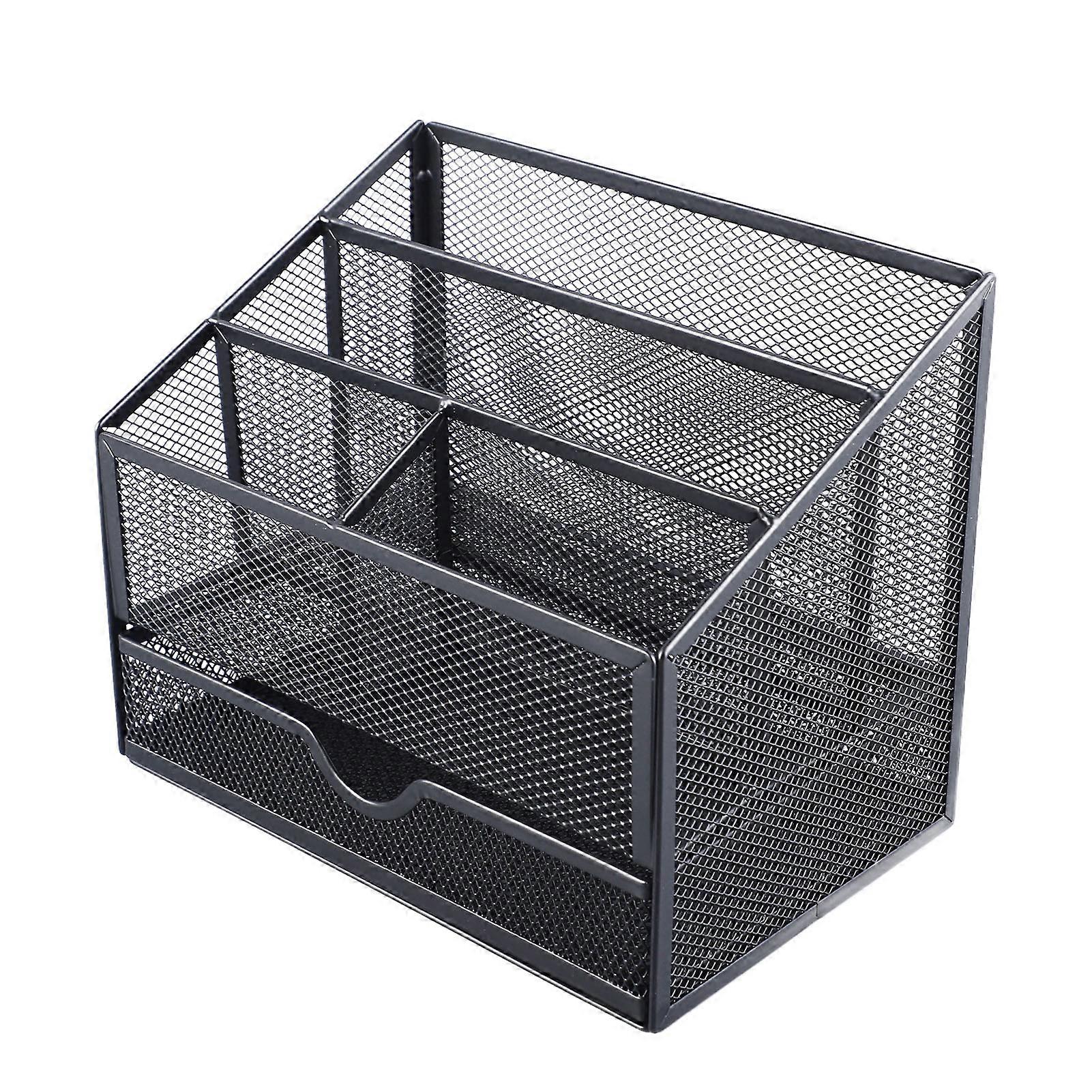 Desk Organiser Metal Mesh Office Table Organiser with Drawer for Books Pens Stapler Folder Clips Notes