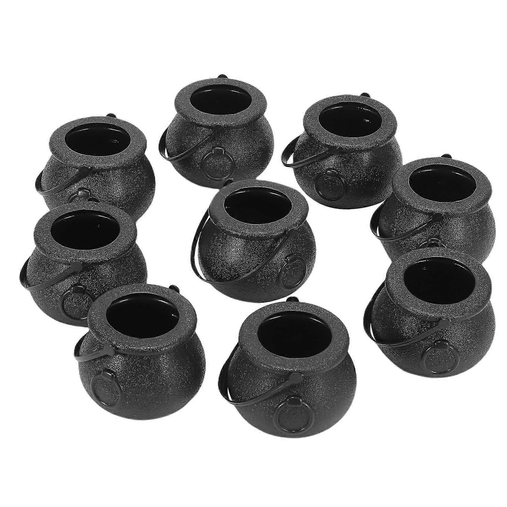 10pcs Black Cauldron Candy Holder Pot con mango Halloween Candy Bucket Kettle Mini Black Witch Ca