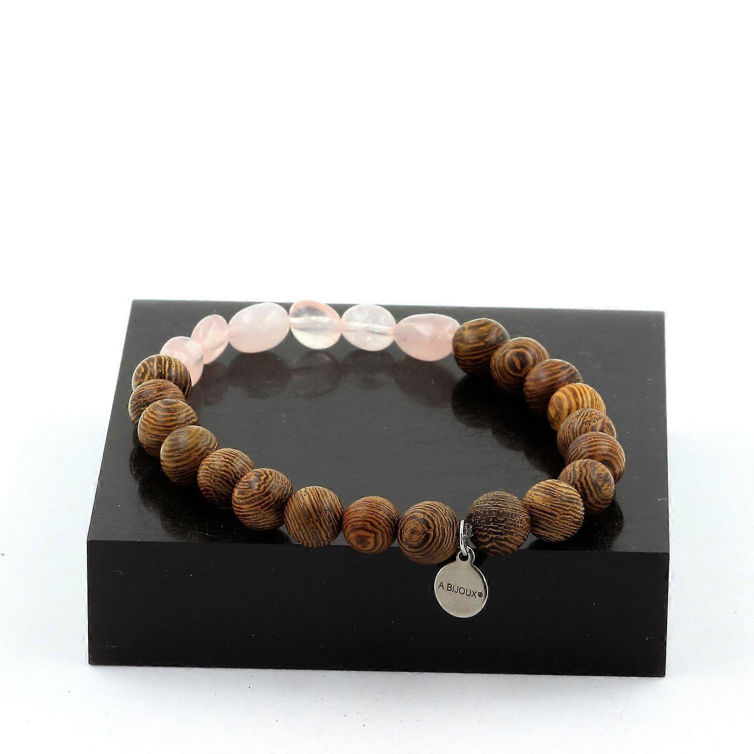 Bracelet Rose Quartz from Brazil + 8 mm wooden beads