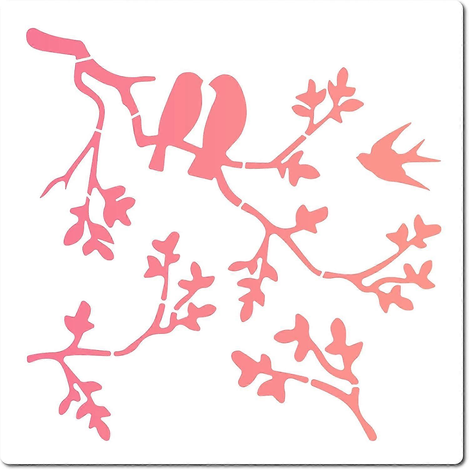 12"X12"Birds on Branches Stencil Leaf Silhouette Templates Reusable Templates Plastic Drawing Painting Stencils Template for Painting on Card Wall Fab