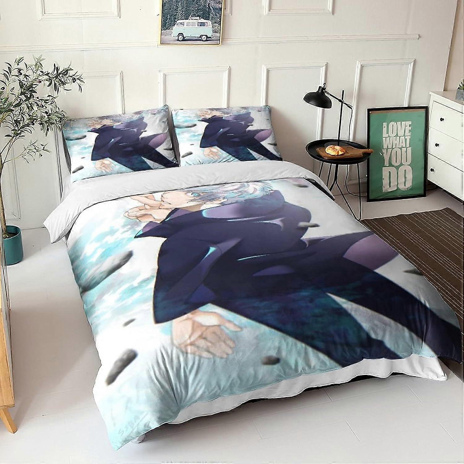 Jujutsu Kaisen Printed Bedding Set, Pieces Sets with Zipper Microfiber Witchcraft Line Duvet Cover, with Pillowcase for Adults 135*200 CM
