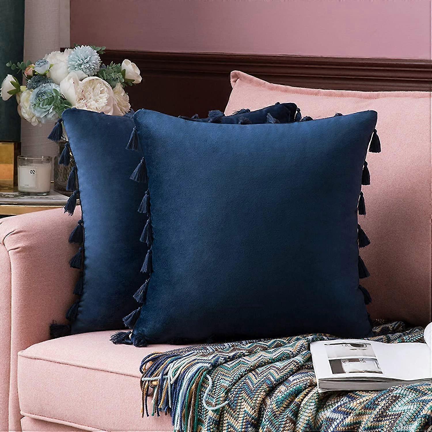 Set Of 2 Cush Covers, Tassel Cush Covers, Rative Sofa Cushs, Tassel Rative Cushs, Rative Boho Cush Covers, Couch Cus