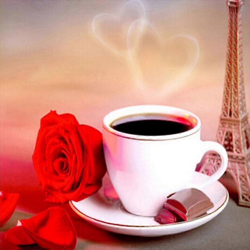 100% Full 5d Diy Daimond Painting "roses&coffee" 3d Cross-stitch Round Rhinestone Full Pasted Diamant Painting Embroidery