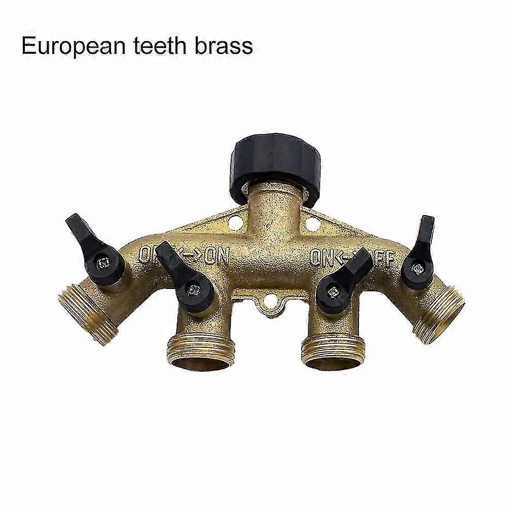 4 Way Brass Hose Dispenser Brass Hose Faucet Manifold, Garden Hose Adapter Connector