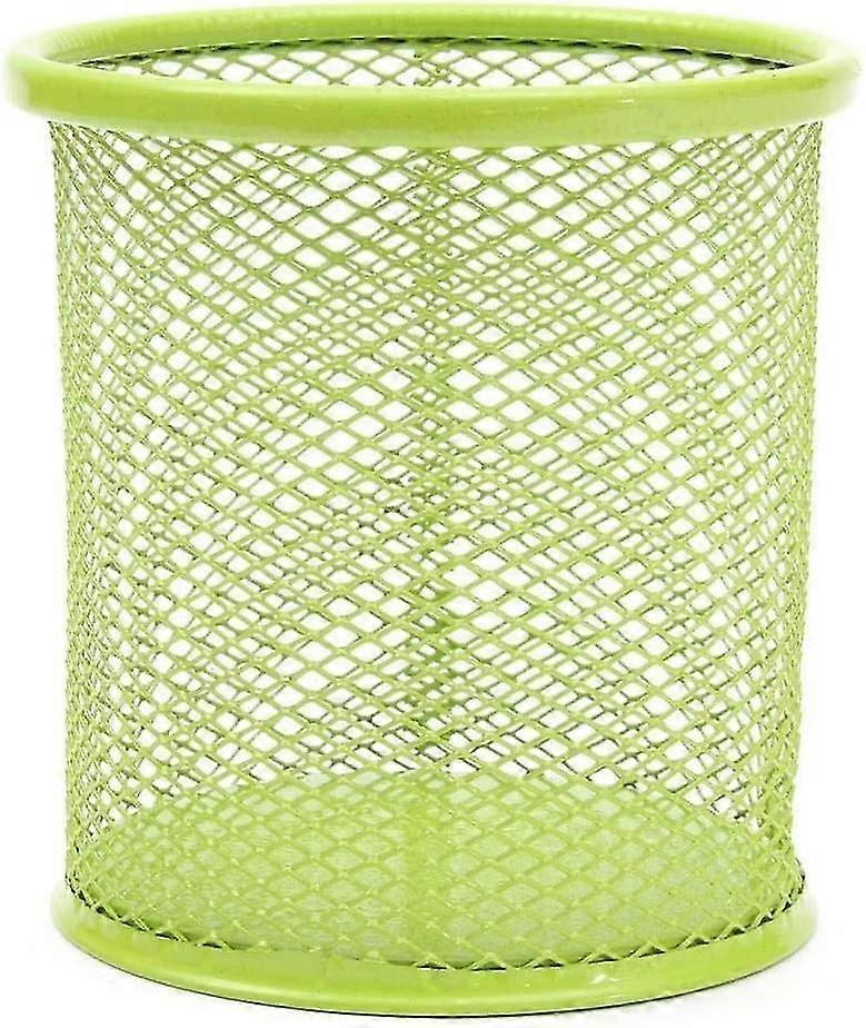 Circular Metal Mesh Pen Container Green Desktop Storage Box