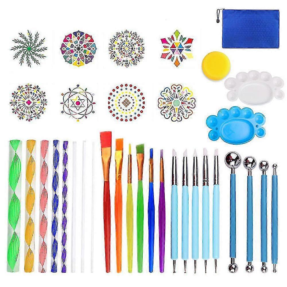 Mandala Dotting Tools 35pcs Rocks Mandala Painting Stencil Kits Brushes With Paint Tray