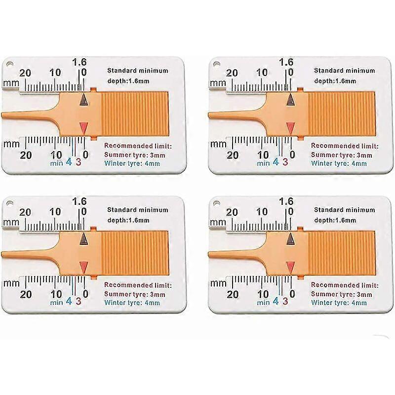 4 Pieces Plastic Tread Depth Gauge, Auto Tire Plastic Ruler, Plastic Tread Depth Caliper, for Car Motorcycle Yellow 0-20mm