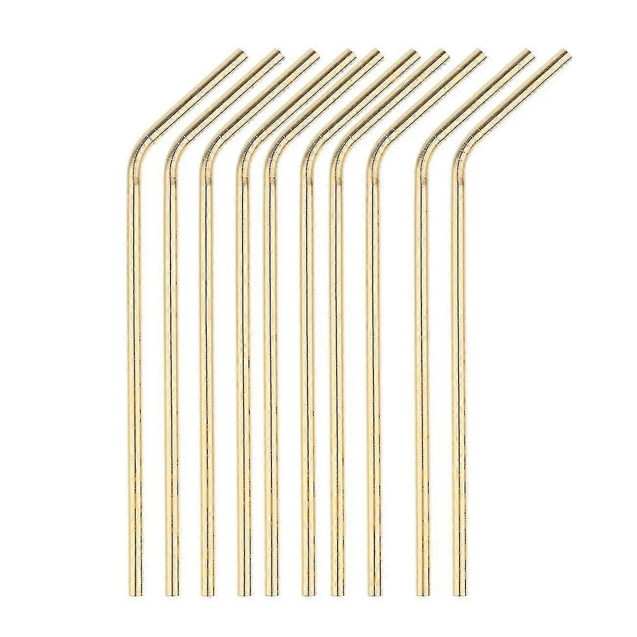 10 Pcs Gold Bent Stainless Steel Drinking Straw Reusable Straw 21.5cm