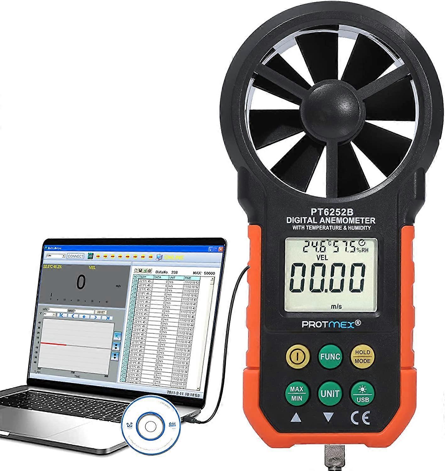 MS6252B Digital Anemometer Humidity Temperature Testers Meters USB Handheld LCD Electronic Wind Speed Air Volume Measuring Meter Backlight