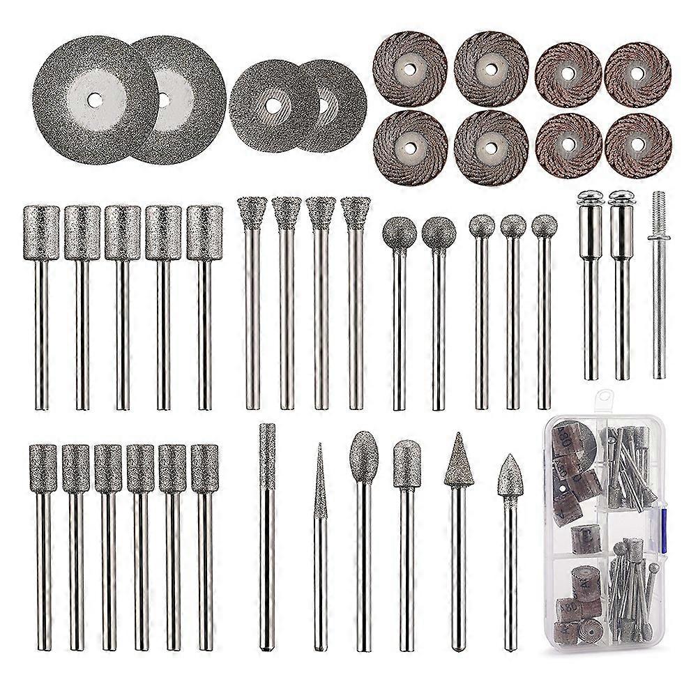 43Pcs Stone Carving Set,26 Diamond Burr Bits, 10 Impeller,4 Diamond Cutting Wheel,3 Metal Mandrel,P