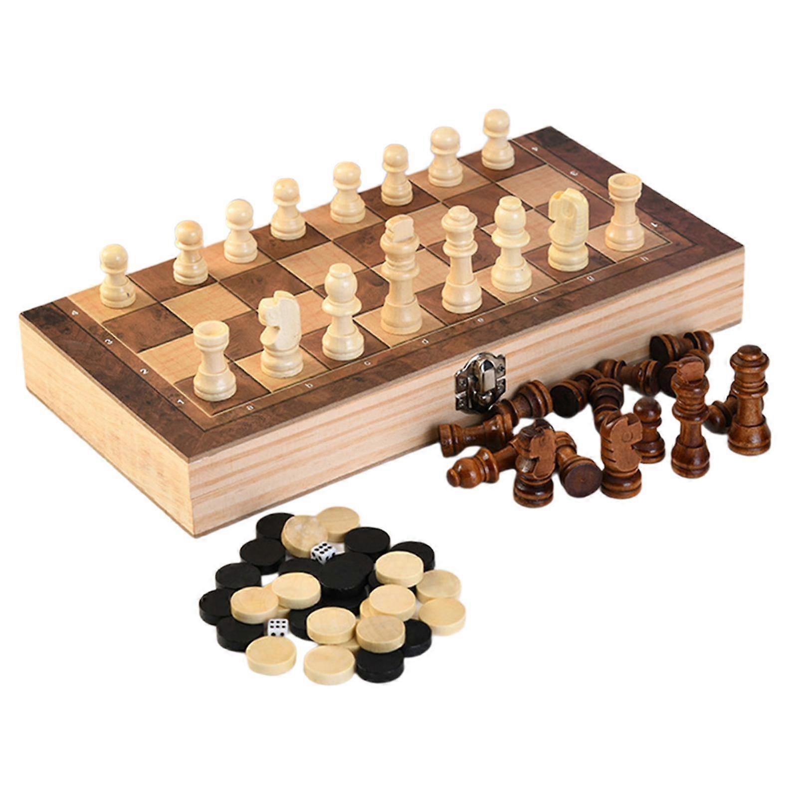 Satranç Seti Eğitici Taşınabilir 3'ü 1 Arada Masa Oyunları Kamp Gezileri Arka Bahçe 24cmx24cmx1.8cm