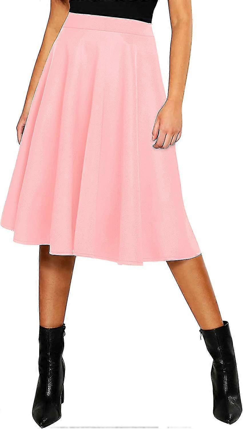 Women's Basic Elastic Waist A-line Solid Flared Midi Skirt S-2xl