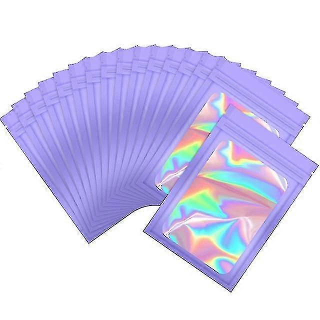 100 db szagálló Mylar táskák Resealable Szagálló táskák Holografikus csomagolás tasak táska tiszta ablakkal az élelmiszerhez