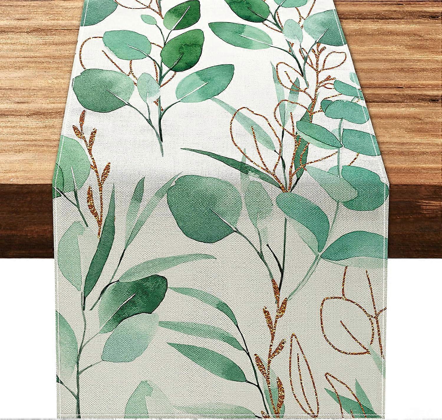 Green Leaf Pattern Table Runner Spring Summer Rustic Table Decoration Rustic Table Runner for Bohemian Kitchen Table Dining Table 13 x 72 Inch