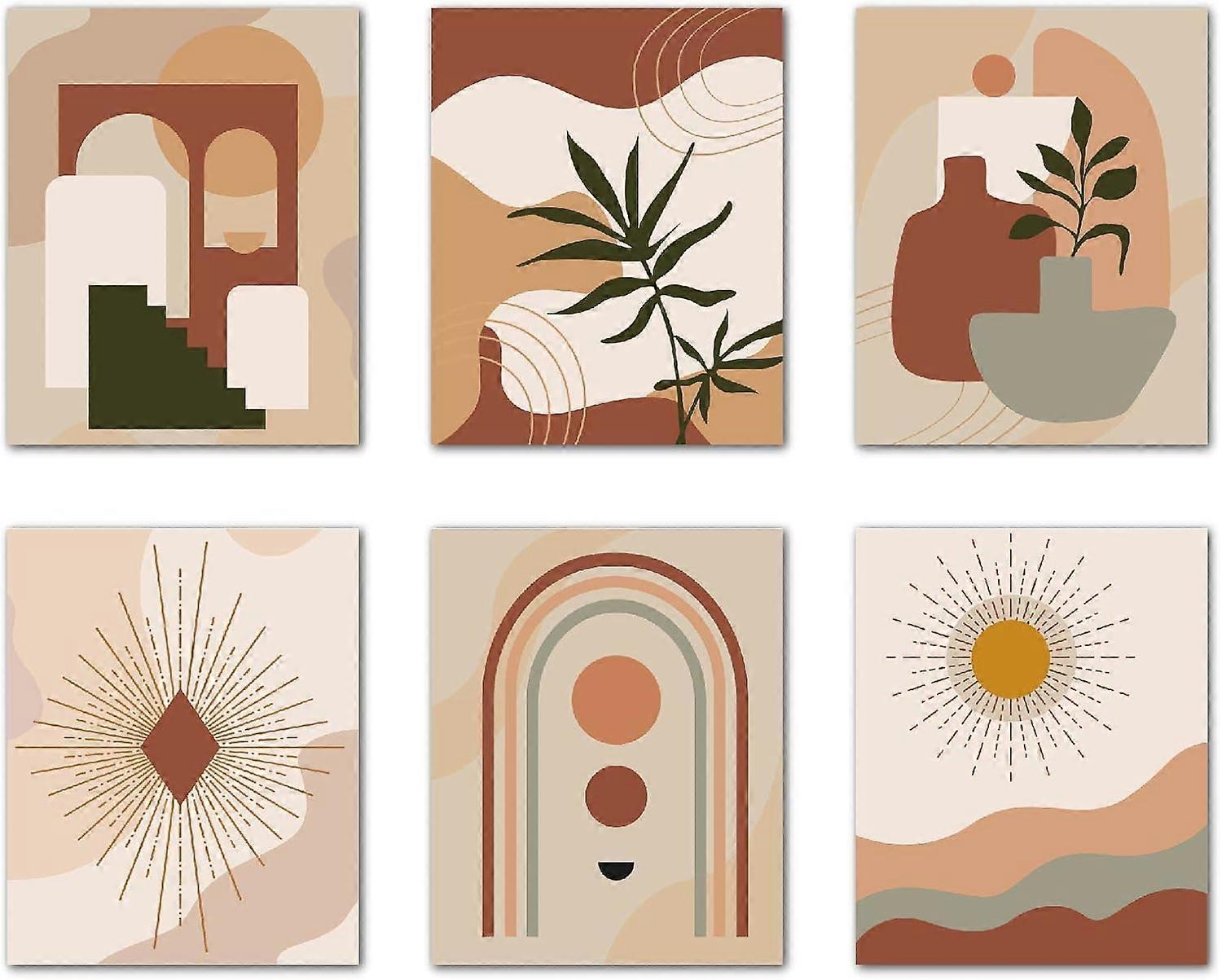 Abstract Wall Art Colorful Boho Art Poster Prints Botanical Plant Sunrise Sunset Modern for Men Women Room Home Office Decor Set of 6 Unframed 8x10inc