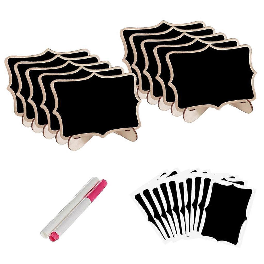 20pcs Mini Chalkboard (10x7.5cm) Black on Wooden Easel Small Slate with Chalk Eraser Stickers for Back to School Message Table Deco