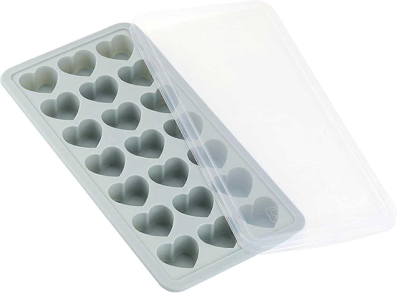 1 piece 21 compartment heart shaped ice cube tray with lid, silicone heart shaped mold, blue