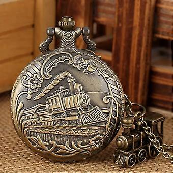Relógio de Bolso de Quartzo Bronze Vintage Trem Locomotiva Motor Colar Pingente de Corrente Melhores Presentes para Homens Mulheres com Acessório de Trem