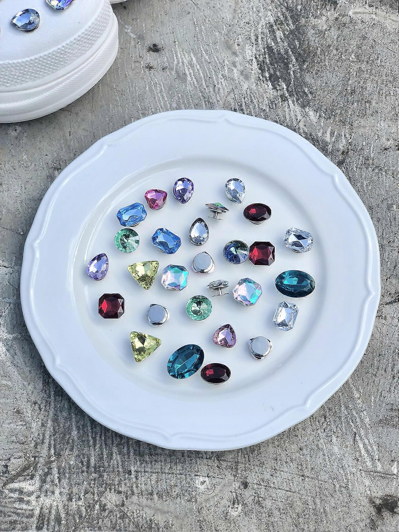 Dww-28pcs-(Chaussures non incluses) Cave Shoes Shoe Buckle Colorful Crystal Diamond DIY Décoration Accessoires