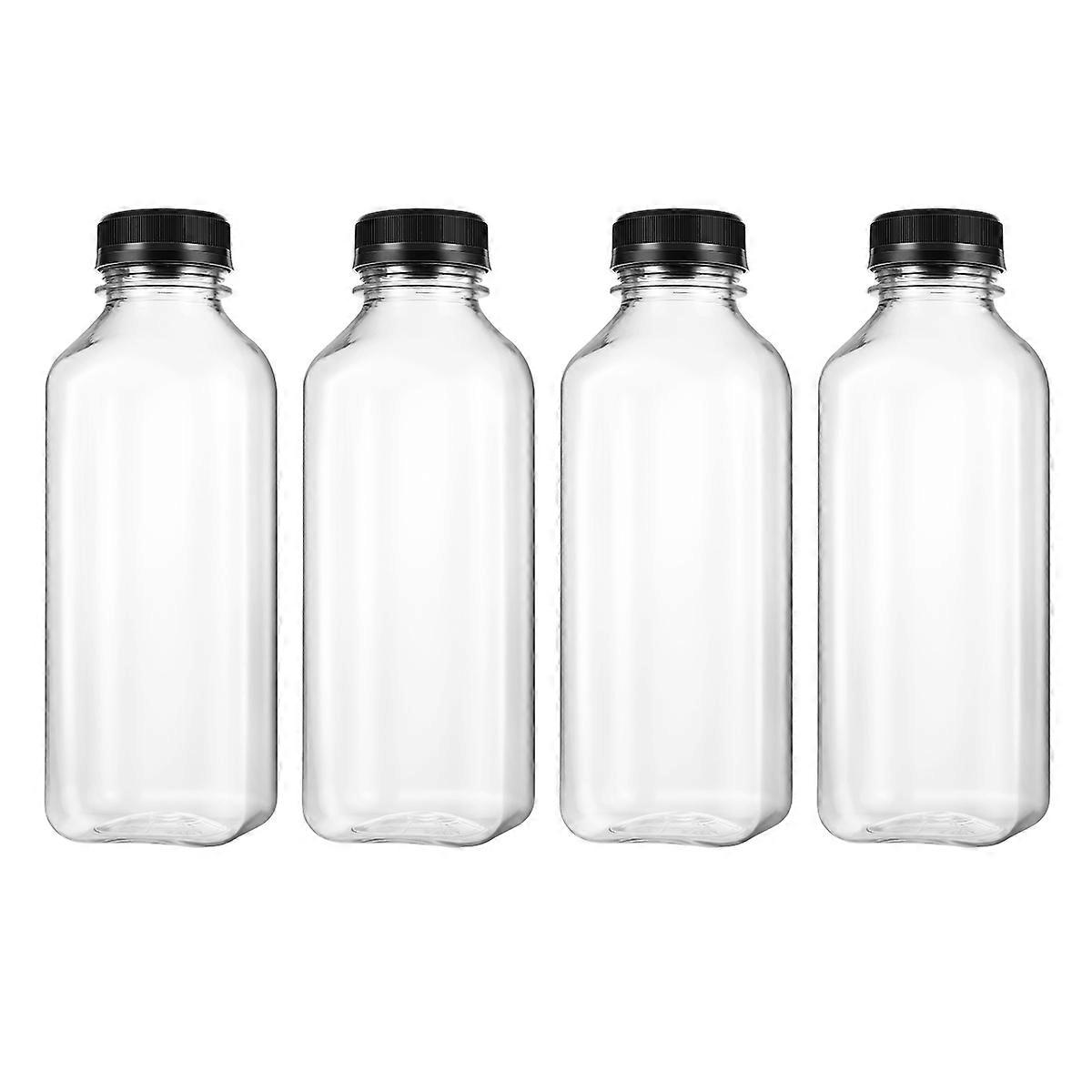 UKCOCO 4PCS PET Plastic Empty Storage Containers Bottles with Lids Caps Beverage Drink Bottle Juice Bottle Jar (Black Caps)