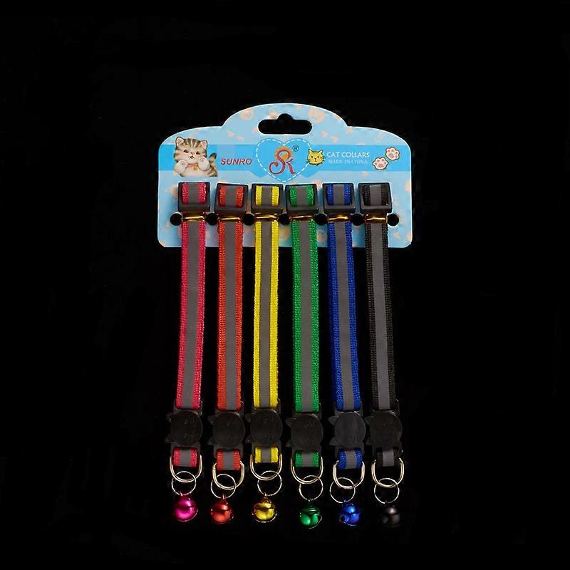 6 PACK Reflective Cat Collars Quick Release Safety Buckle with Bell Adjustable19-32cm (Multi-colored)
